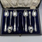 Around 1920 English antique silver plate 6 teaspoon & tongs set in case
